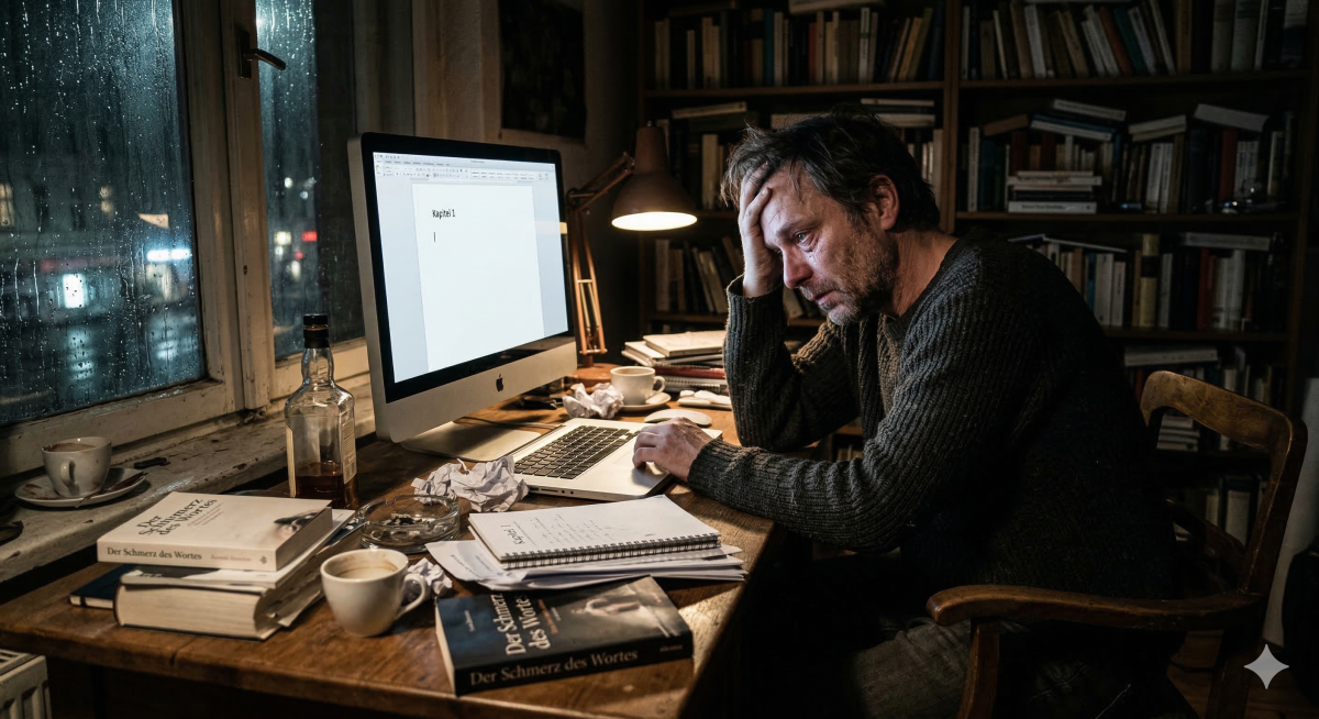 Max arbeitet verzweifelt an seinem Roman